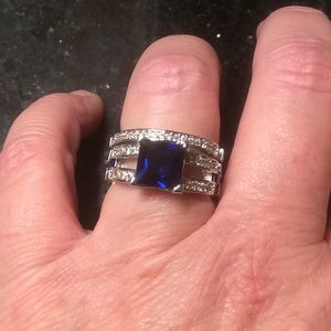 Silver sapphire wedding set